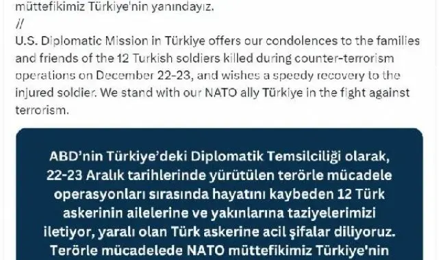 ABD Büyükelçiliği'nden şehitler için taziye
