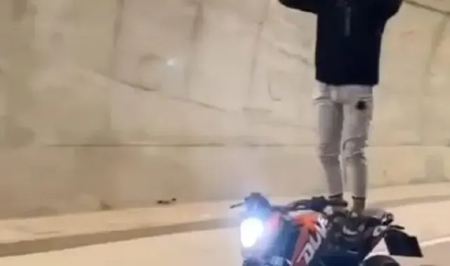 Üsküdar Çamlıca Tüneli'nde motosiklette akrobatik hareketler yapan sürücüye ceza