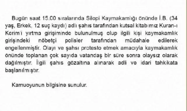 Kur'an-ı Kerim'i yırtarak küfretti; linçten polis kurtardı