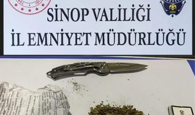 Şüpheli şahsın üzerinden bıçak ve uyuşturucu madde çıktı