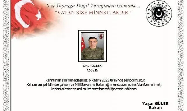 MSB: Silah kazası sonucu 1 asker şehit oldu