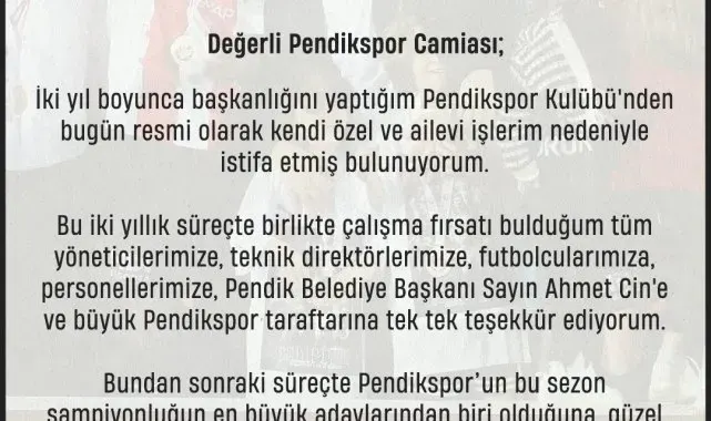 Pendikspor'da Başkan Mahmut Türkoğlu istifa etti