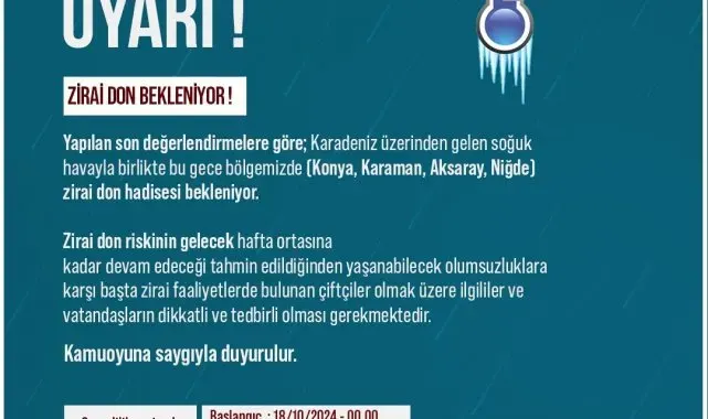 Niğde Valiliği zirai don uyarısı yaptı