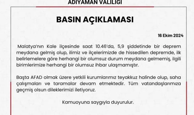 Adıyaman Valiliğinden deprem açıklaması