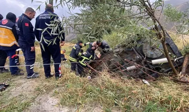 Şarampole uçan otomobildeki kadın kurtarıldı