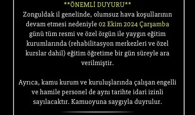 Zonguldak'ta eğitime olumsuz hava engeli