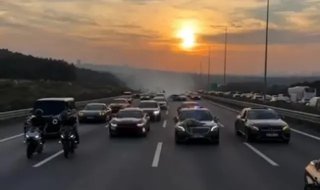 Beykoz'da çakarlı driftli düğün konvoyu kamerada