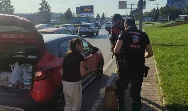 Bursa'da trafikte yavru kedi alarmı..Polisler 4 araca giren kediyi kurtardı