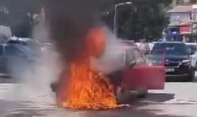 Aksaray'da seyir halindeki Tofaş yandı
