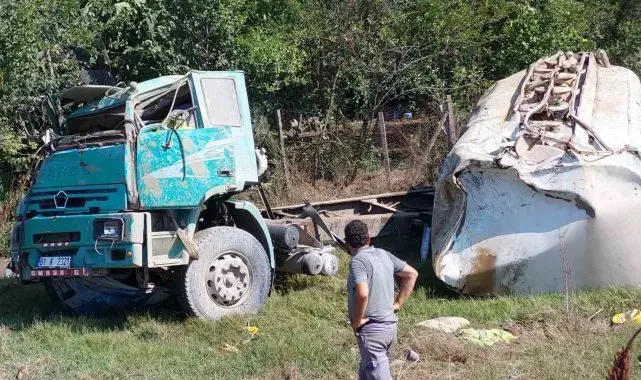 Samsun'da sulama tankeri şarampole yuvarlandı: 1 ağır yaralı