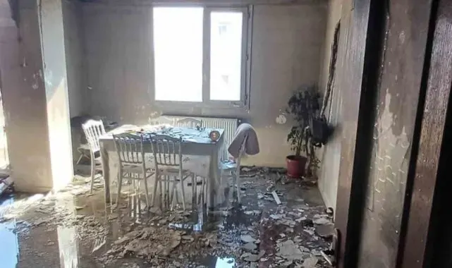 Evde çıkan yangında hasar oluştu