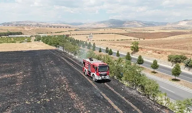 Anız yangını ağaçlık alana sıçramadan söndürüldü