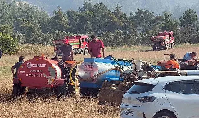 Traktörünü ve su tankerini alan yangına koştu