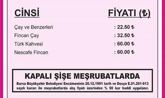 Bursa'da çay ve kahve fiyatlarına yüzde 30 zam