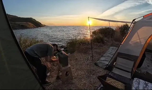 Çakal kamp alanına girerek ekmek çaldı