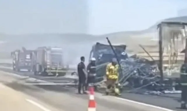 Seyir halindeki tır alev alev yandı