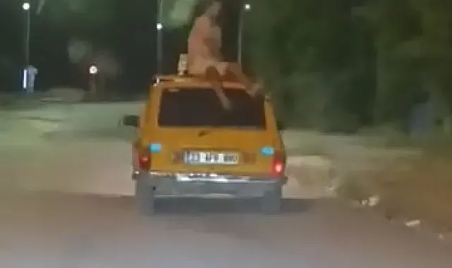 Aracın tavanında tehlikeli yolculuk