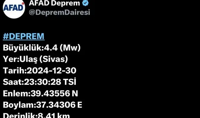 Sivas Ulaş'ta 4,4 büyüklüğünde deprem: Hasar tespit edilmedi