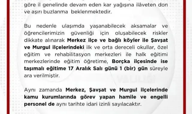 Artvin'de kar tatili