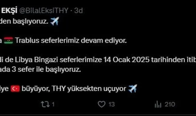 Türk Hava Yolları'nın Bingazi seferleri başlıyor