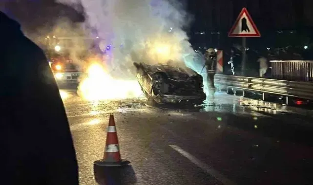 Ankara'da takla atan araç alevlere teslim oldu: 2 yaralı