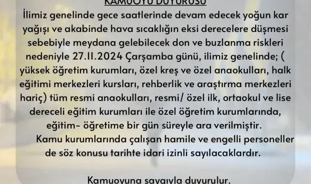 Hakkari'de okullar 1 gün tatil