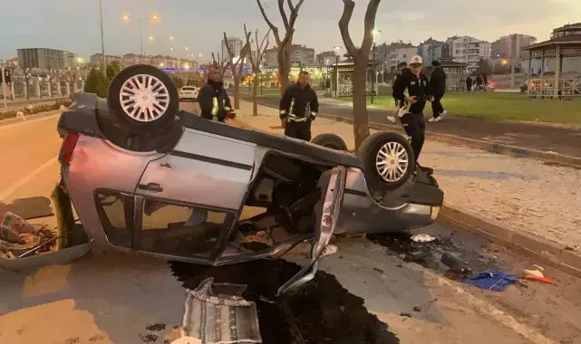 Karaman'da takla atıp ters dönen otomobilin sürücüsü yaralandı